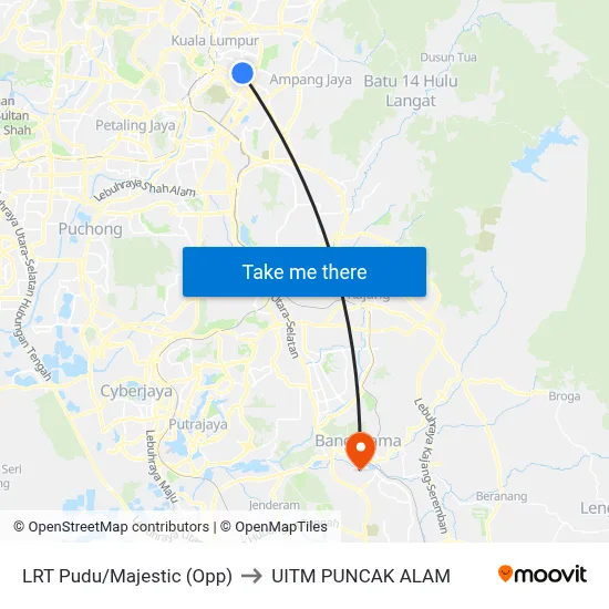 LRT Pudu/Majestic (Opp) to UITM PUNCAK ALAM map
