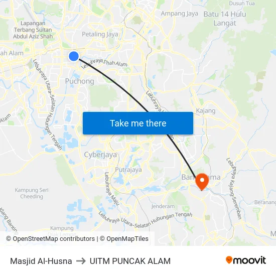 Masjid Al-Husna to UITM PUNCAK ALAM map