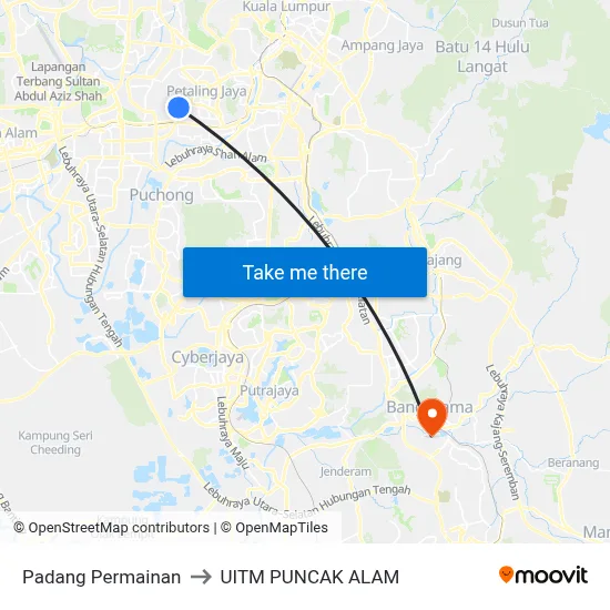 Padang Permainan to UITM PUNCAK ALAM map
