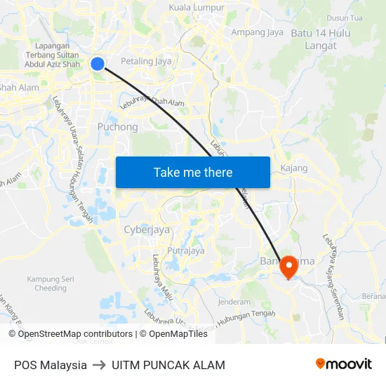 POS Malaysia to UITM PUNCAK ALAM map