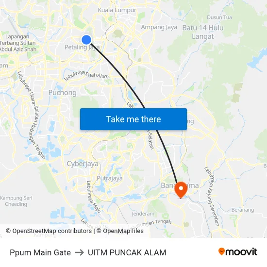 Ppum Main Gate to UITM PUNCAK ALAM map