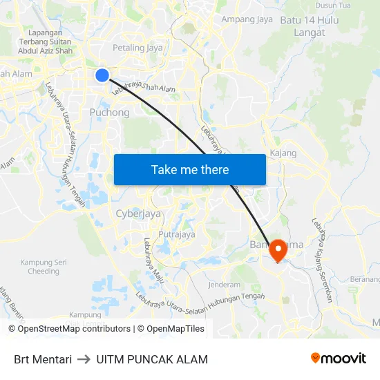 Brt Mentari to UITM PUNCAK ALAM map