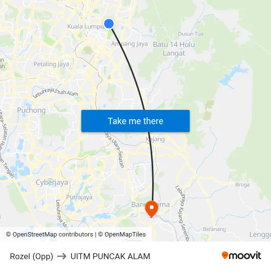 Rozel (Opp) to UITM PUNCAK ALAM map