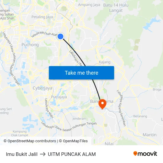 Imu Bukit Jalil to UITM PUNCAK ALAM map
