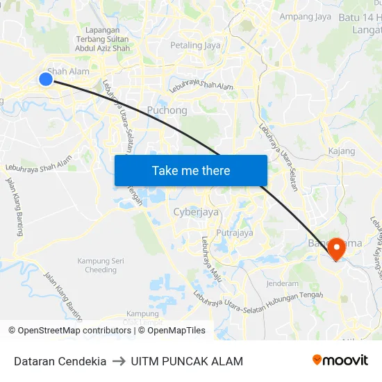 Dataran Cendekia to UITM PUNCAK ALAM map
