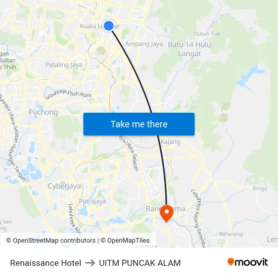 Renaissance Hotel to UITM PUNCAK ALAM map