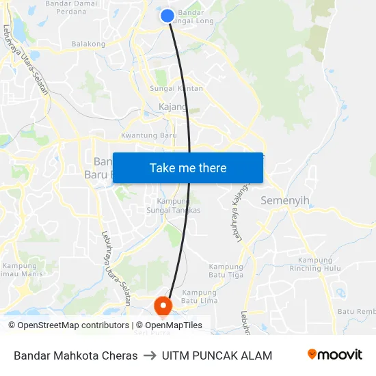 Bandar Mahkota Cheras to UITM PUNCAK ALAM map