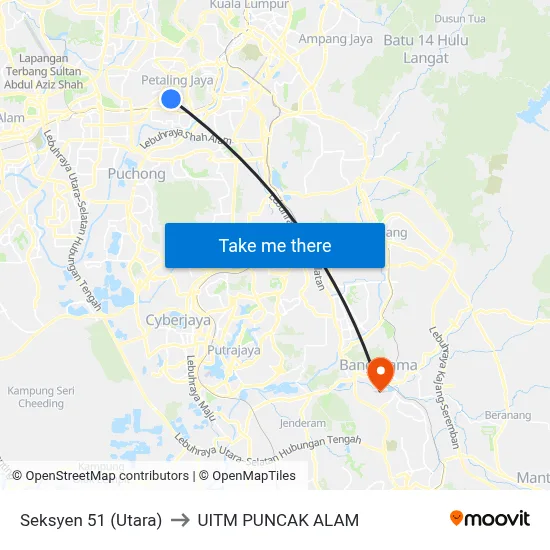 Seksyen 51 (Utara) to UITM PUNCAK ALAM map