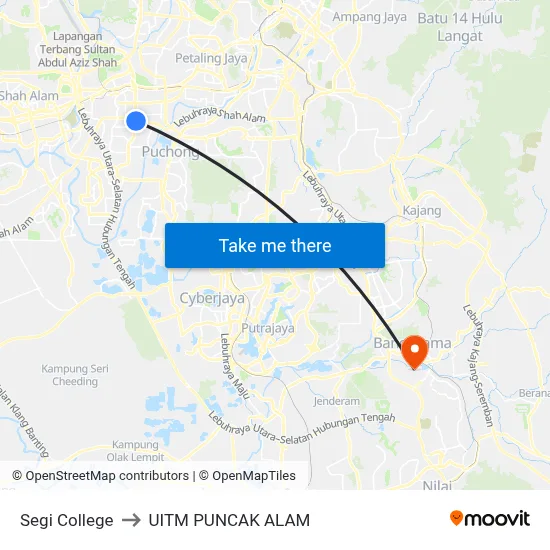 Segi College to UITM PUNCAK ALAM map