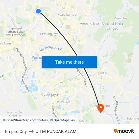 Empire City to UITM PUNCAK ALAM map