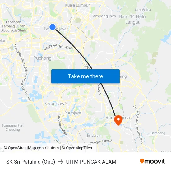SK Sri Petaling (Opp) to UITM PUNCAK ALAM map
