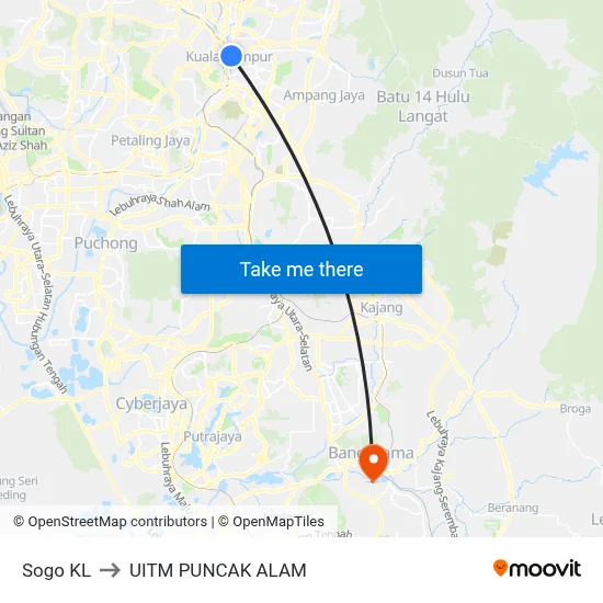 Sogo KL to UITM PUNCAK ALAM map