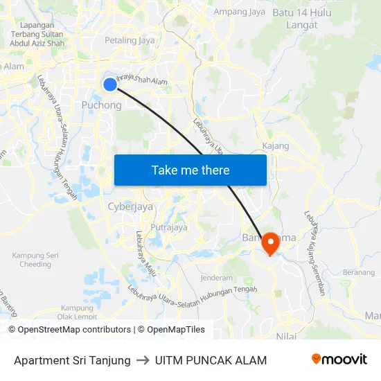 Apartment Sri Tanjung to UITM PUNCAK ALAM map