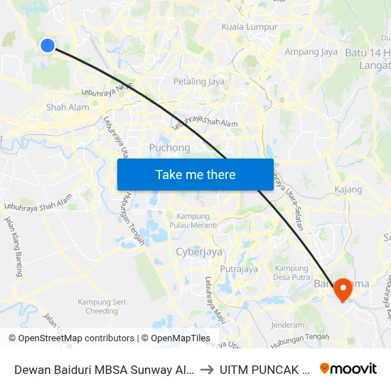 Dewan Baiduri MBSA Sunway Alam Suria to UITM PUNCAK ALAM map