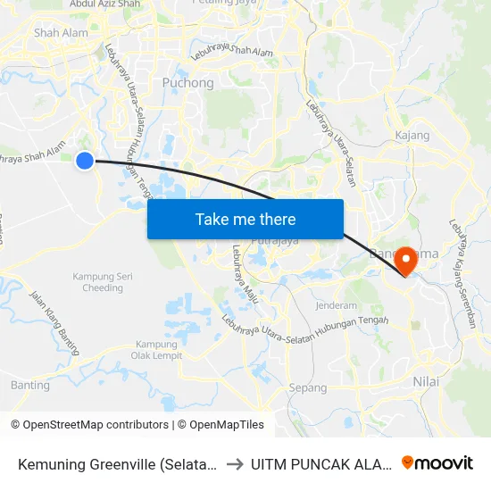 Kemuning Greenville (Selatan) to UITM PUNCAK ALAM map