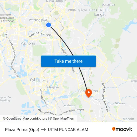 Plaza Prima (Opp) to UITM PUNCAK ALAM map