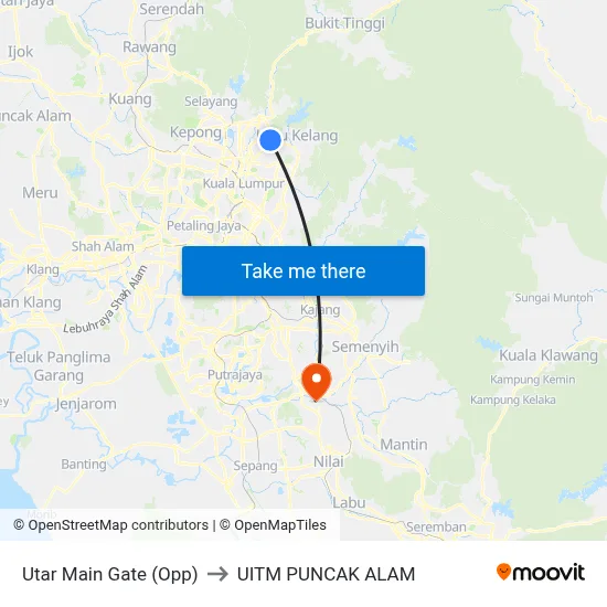 Utar Main Gate (Opp) to UITM PUNCAK ALAM map