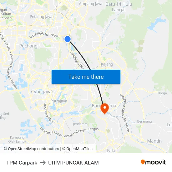 TPM Carpark to UITM PUNCAK ALAM map