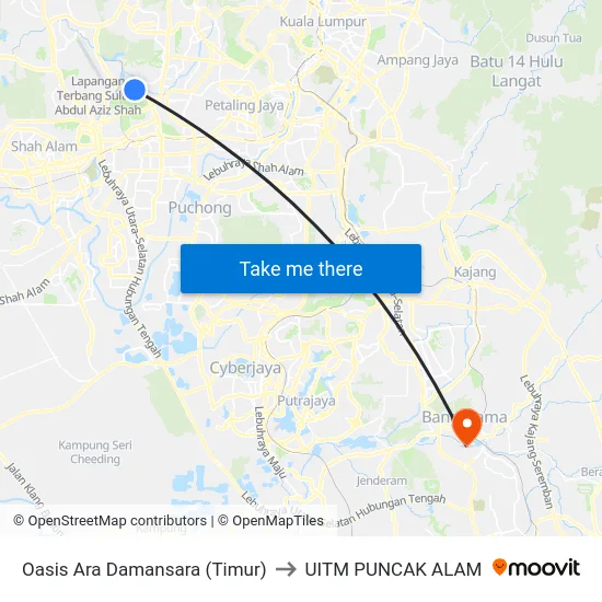 Oasis Ara Damansara (Timur) to UITM PUNCAK ALAM map