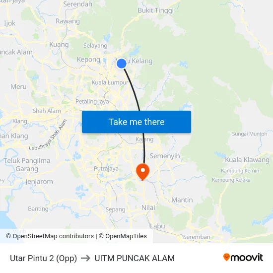 Utar Pintu 2 (Opp) to UITM PUNCAK ALAM map