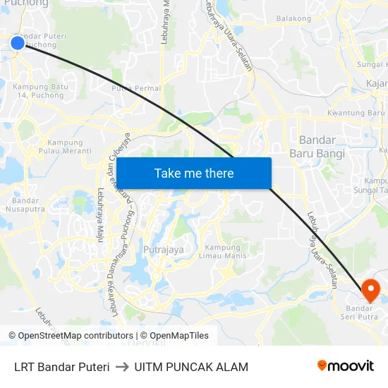 LRT Bandar Puteri to UITM PUNCAK ALAM map