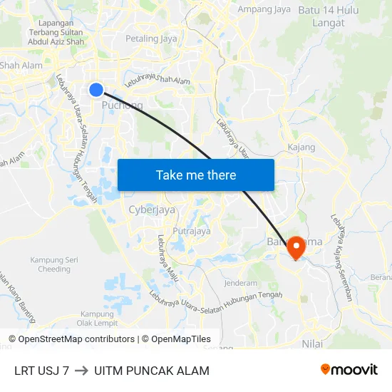 LRT USJ 7 to UITM PUNCAK ALAM map