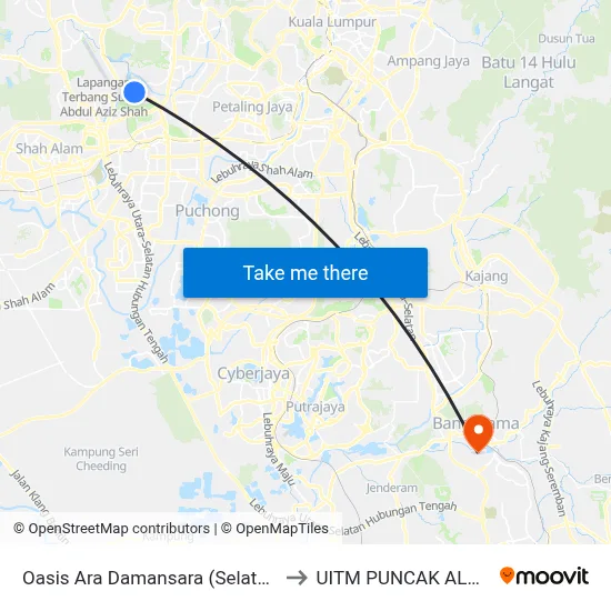 Oasis Ara Damansara (Selatan) to UITM PUNCAK ALAM map