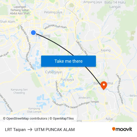 LRT Taipan to UITM PUNCAK ALAM map