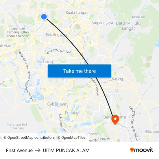 First Avenue to UITM PUNCAK ALAM map
