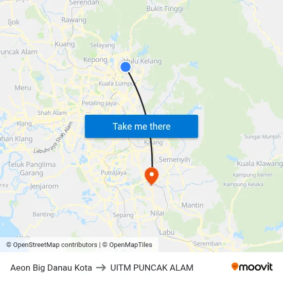 Aeon Big Danau Kota to UITM PUNCAK ALAM map