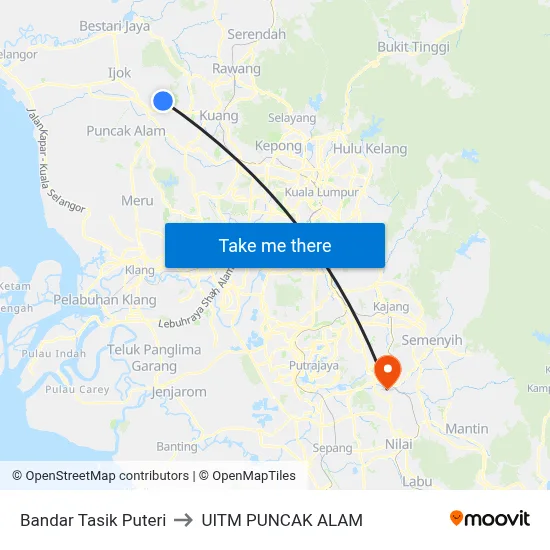 Bandar Tasik Puteri to UITM PUNCAK ALAM map