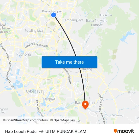 Hab Lebuh Pudu to UITM PUNCAK ALAM map
