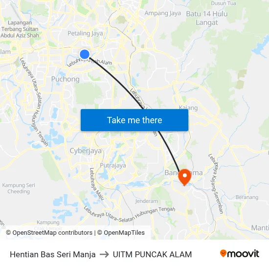 Hentian Bas Seri Manja to UITM PUNCAK ALAM map