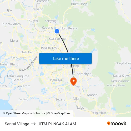 Sentul Village to UITM PUNCAK ALAM map