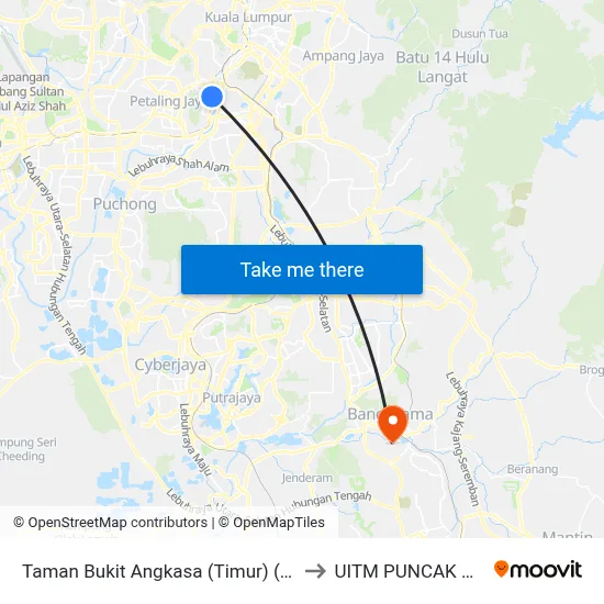 Taman Bukit Angkasa (Timur) (Kl1437) to UITM PUNCAK ALAM map