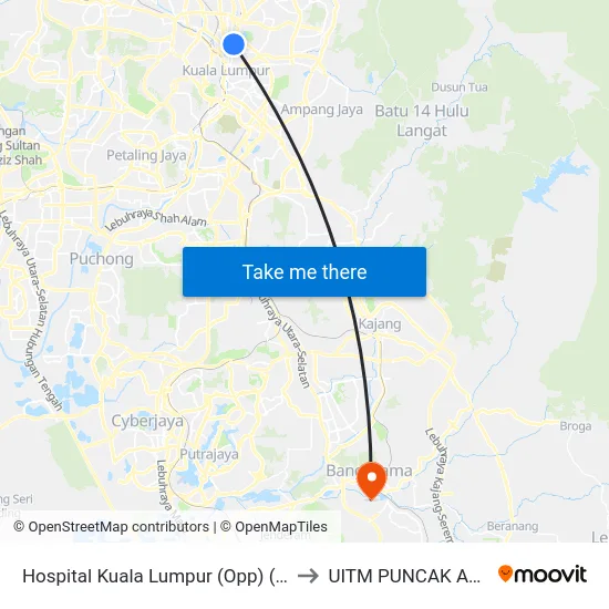 Hospital Kuala Lumpur (Opp) (Kl54) to UITM PUNCAK ALAM map