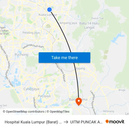 Hospital Kuala Lumpur (Barat) (Kl55) to UITM PUNCAK ALAM map