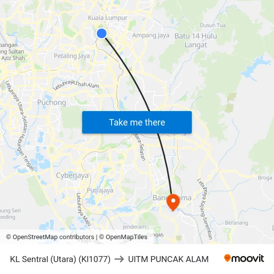 KL Sentral (Utara) (Kl1077) to UITM PUNCAK ALAM map