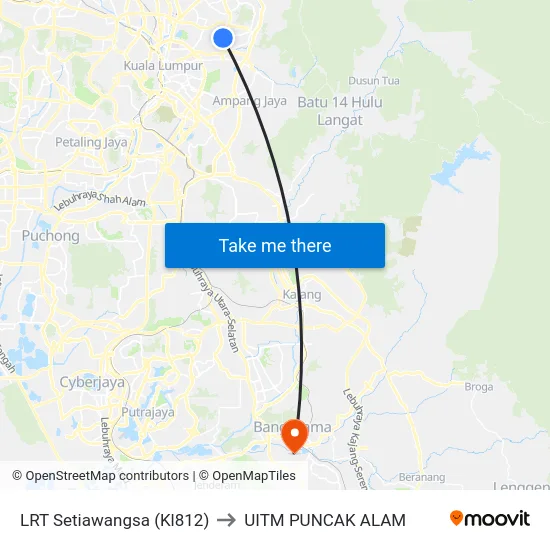 LRT Setiawangsa (Kl812) to UITM PUNCAK ALAM map