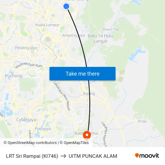 LRT Sri Rampai (Kl746) to UITM PUNCAK ALAM map