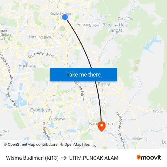 Wisma Budiman (Kl13) to UITM PUNCAK ALAM map
