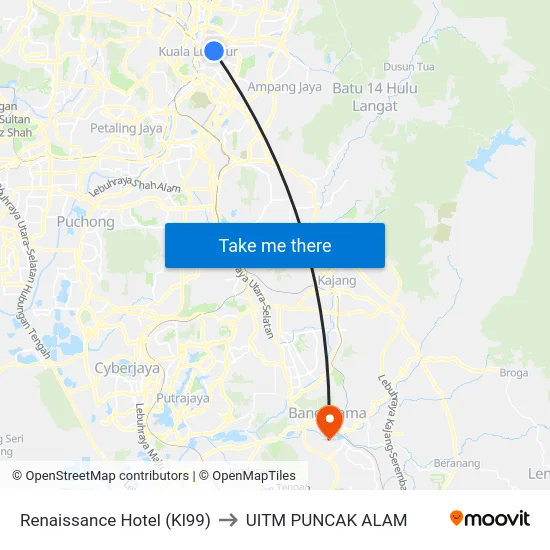 Renaissance Hotel (Kl99) to UITM PUNCAK ALAM map