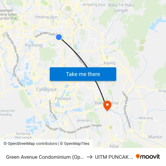 Green Avenue Condominium (Opp) (Kl1743) to UITM PUNCAK ALAM map