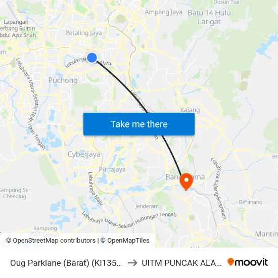 Oug Parklane (Barat) (Kl1353) to UITM PUNCAK ALAM map