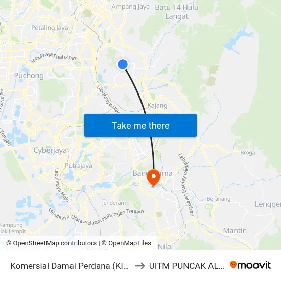 Komersial Damai Perdana (Kl421) to UITM PUNCAK ALAM map
