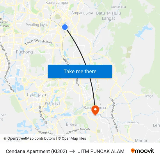 Cendana Apartment (Kl302) to UITM PUNCAK ALAM map