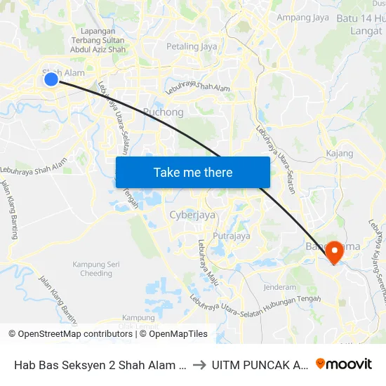 Hab Bas Seksyen 2 Shah Alam (Sa14) to UITM PUNCAK ALAM map