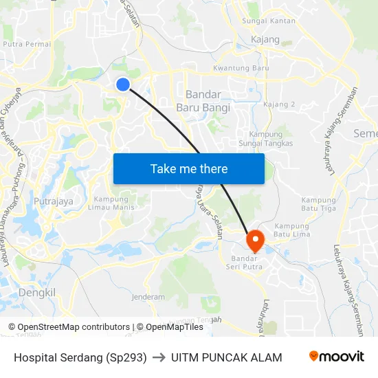 Hospital Serdang (Sp293) to UITM PUNCAK ALAM map