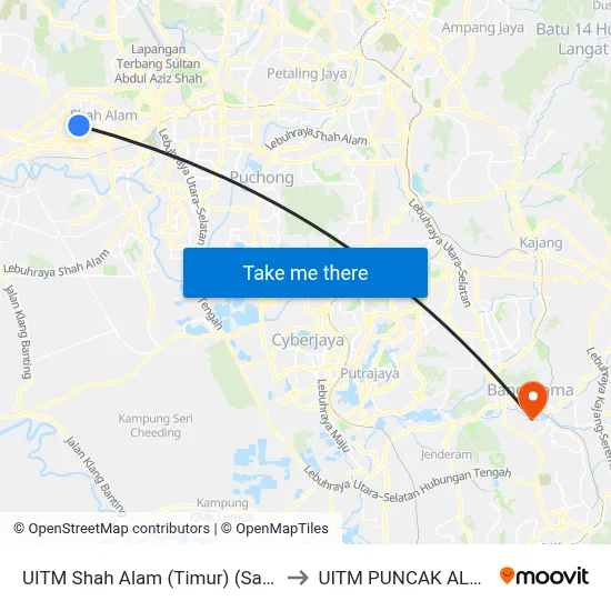 UITM Shah Alam (Timur) (Sa13) to UITM PUNCAK ALAM map