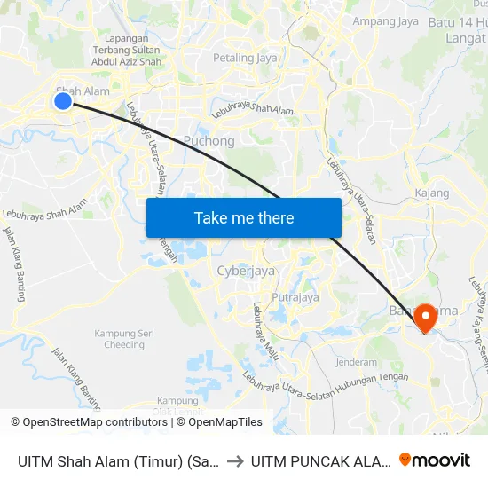 UITM Shah Alam (Timur) (Sa8) to UITM PUNCAK ALAM map